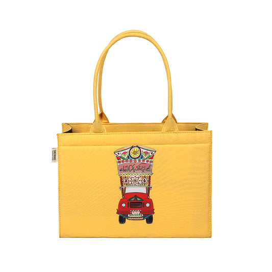 Yellow Truck Art Tote – Vibrant Heritage Statement Handbag