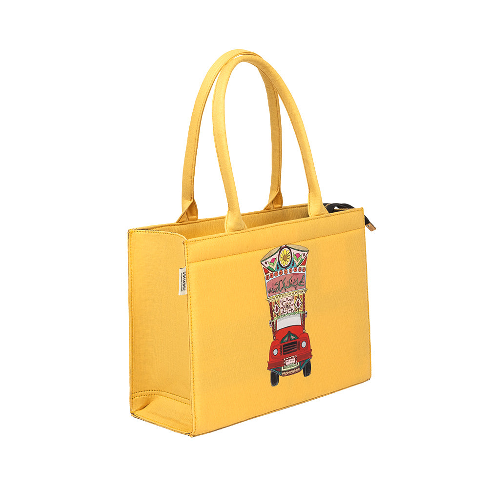 Yellow Truck Art Tote – Vibrant Heritage Statement Handbag