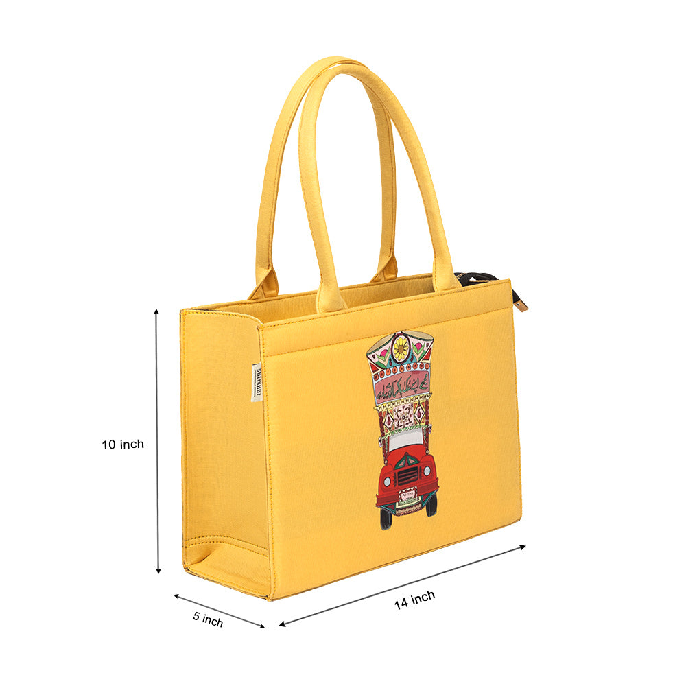 Yellow Truck Art Tote – Vibrant Heritage Statement Handbag