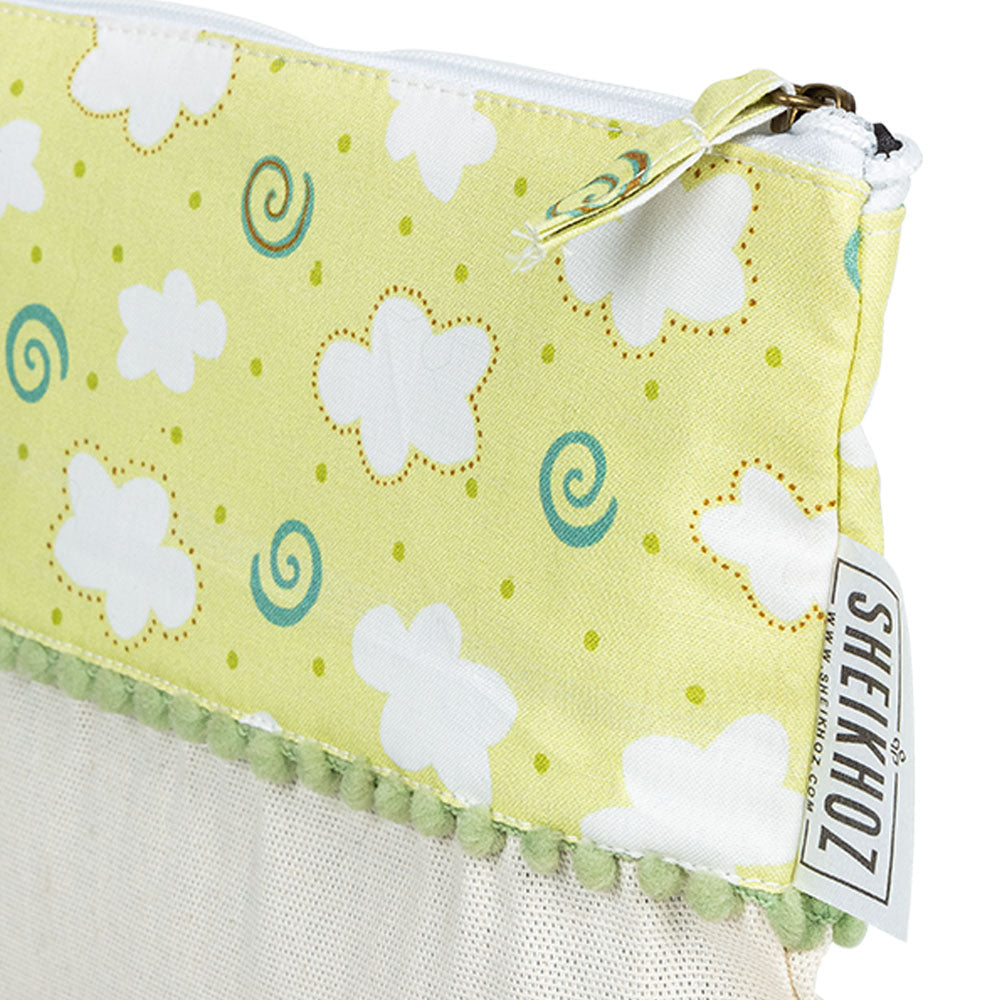 Cosmetic Bag Green & Off White - Travel Cosmetics Clutch Storage Pouch