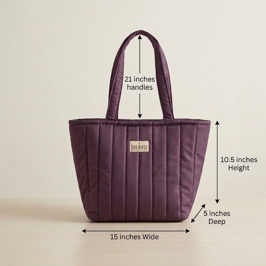 Warm Purple Waterproof Quilted Tote Bag with a small Pouch