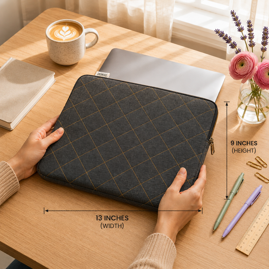 Dark Grey Quilted Denim Lap Top Sleeve 13*9 inches
