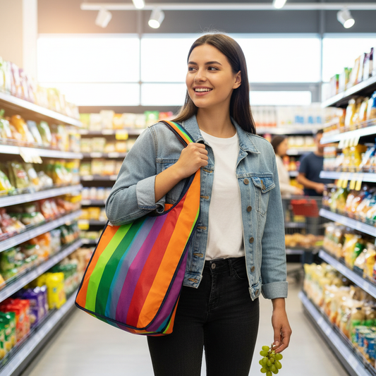 Pop Tote - Multi Striper Tote with Piping