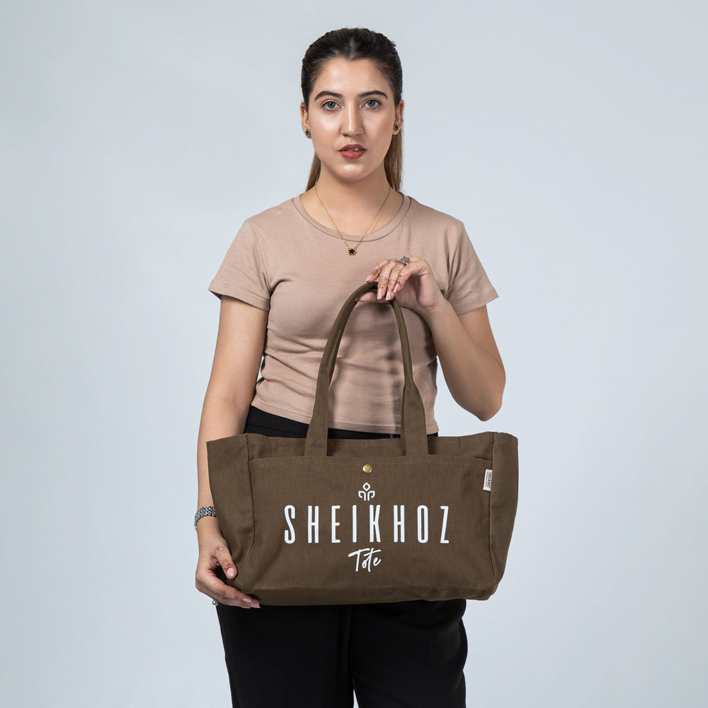 Brown Striped Canvas Tote Bag – Stylish & Versatile