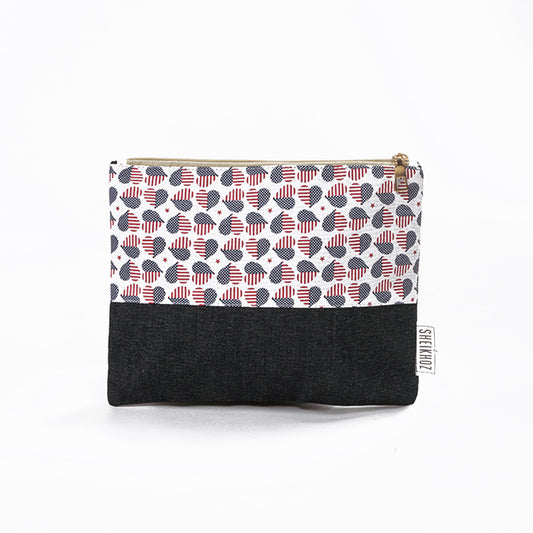 Denim Heartbeat Cotton Pouch – Bold & Playful Charm