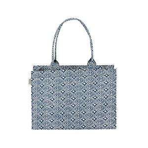 Argyle Elegance – Versatile Blue Cotton Canvas Tote Bag