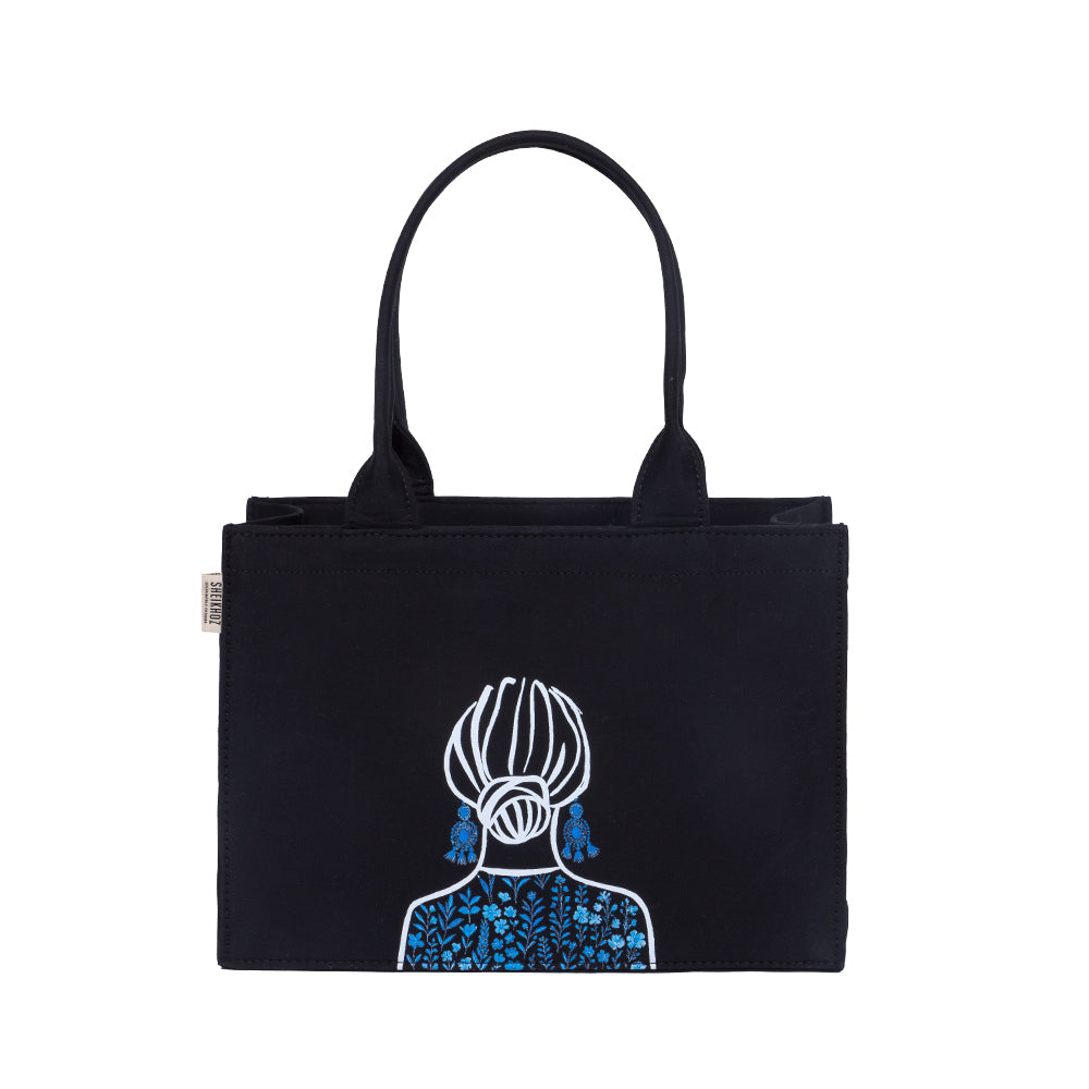Artistic Girl Muse Black Cotton Canvas Tote