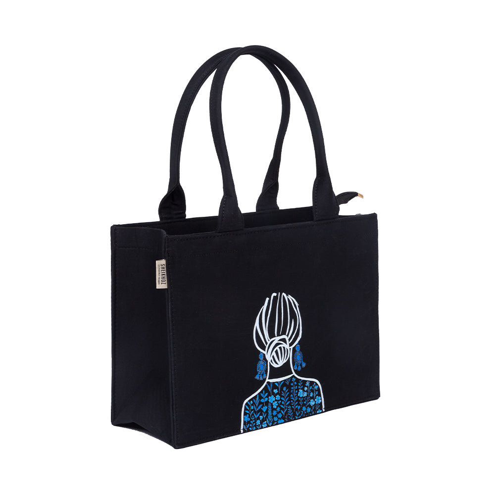 Artistic Girl Muse Black Cotton Canvas Tote