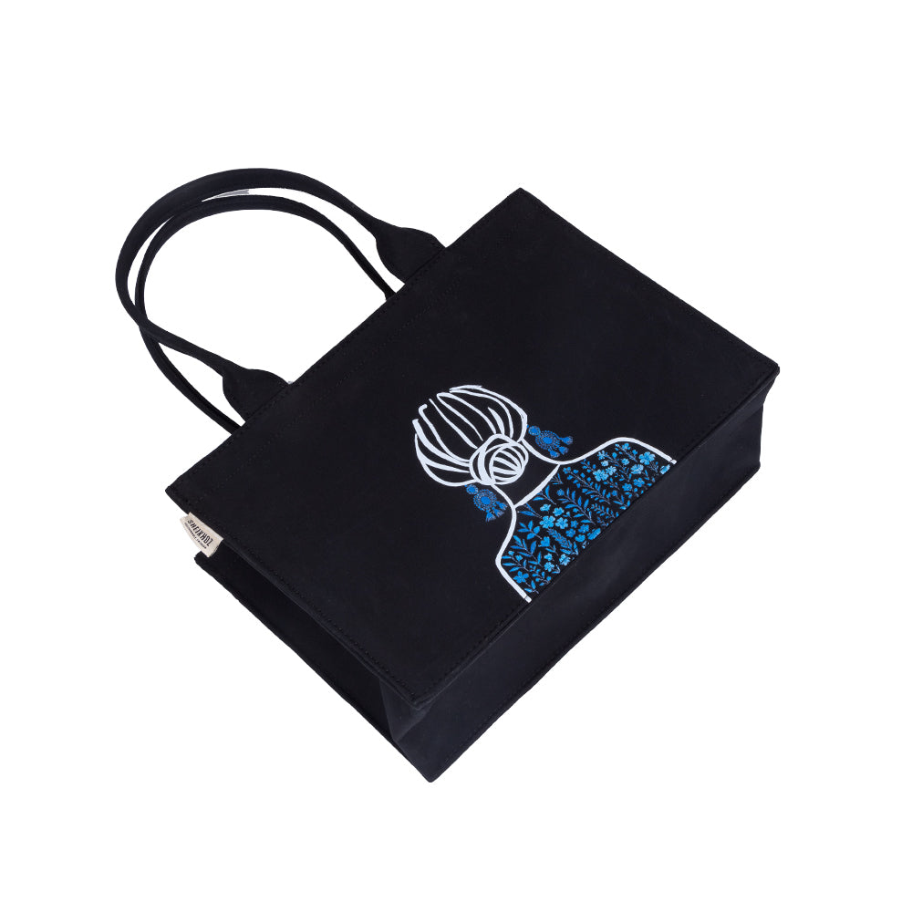 Artistic Girl Muse Black Cotton Canvas Tote