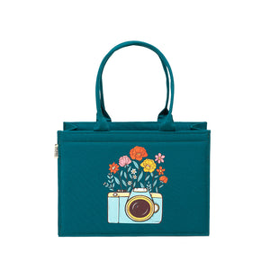 Cobalt Shutter Chic Tote – Eco-Cool Camera Print Bag