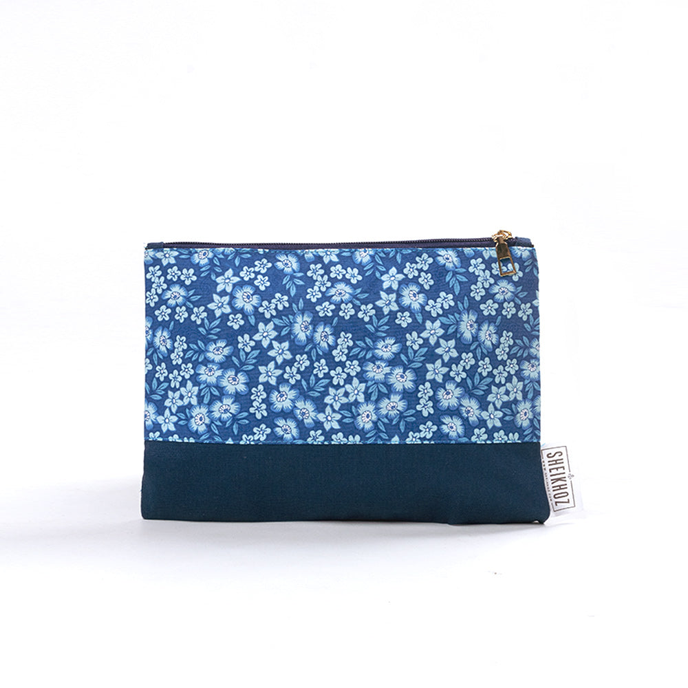 Blue Blossom Cotton Cosmetic Pouch – Calm & Chic