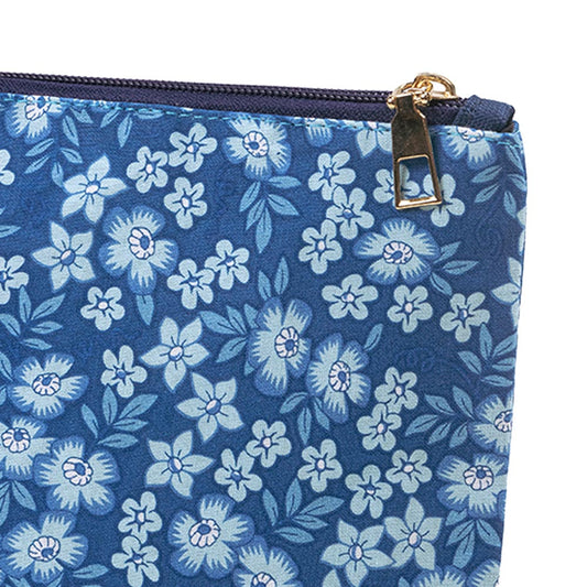 Blue Blossom Cotton Cosmetic Pouch – Calm & Chic