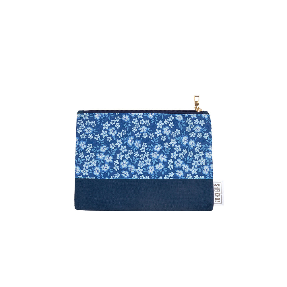 Blue Blossom Cotton Cosmetic Pouch – Calm & Chic
