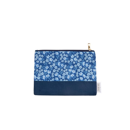 Blue Blossom Cotton Cosmetic Pouch – Calm & Chic