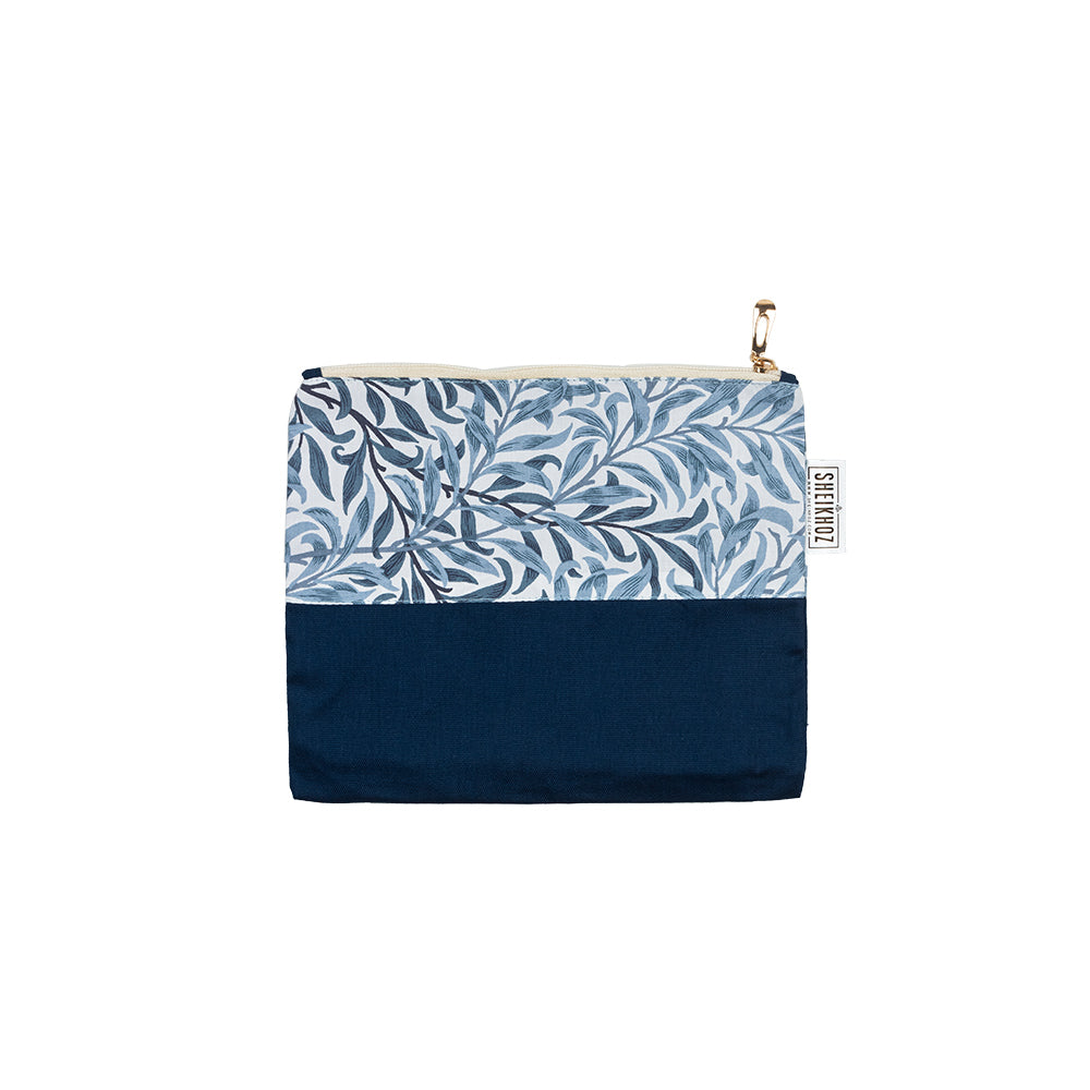 Floral Blue Cosmetic Pouch – Cotton Blend