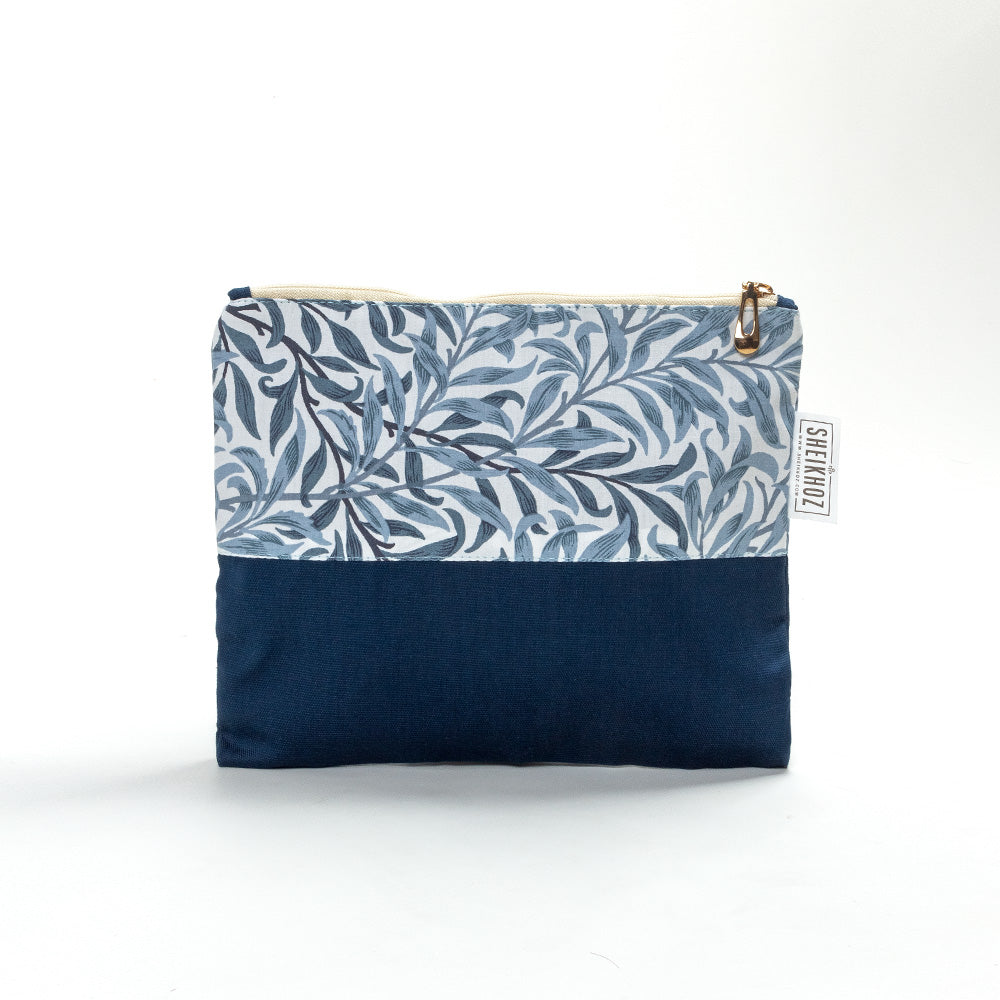 Floral Blue Cosmetic Pouch – Cotton Blend
