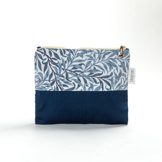 Floral Blue Cosmetic Pouch – Cotton Blend