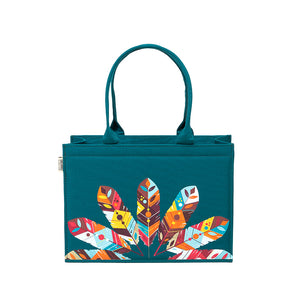 Mystic Teal Feather Charm Tote – Eco-Chic Statement Bag