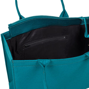 Mystic Teal Feather Charm Tote – Eco-Chic Statement Bag