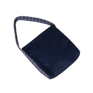 Urban Blue Zipper Tote – Chic Checkered Contrast Bag