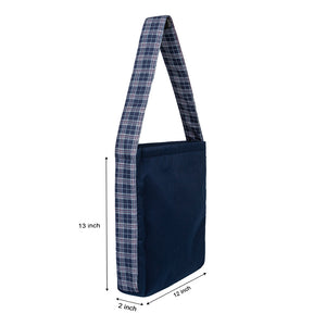 Urban Blue Zipper Tote – Chic Checkered Contrast Bag