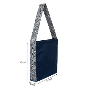 Urban Blue Zipper Tote – Chic Argyle Contrast Bag