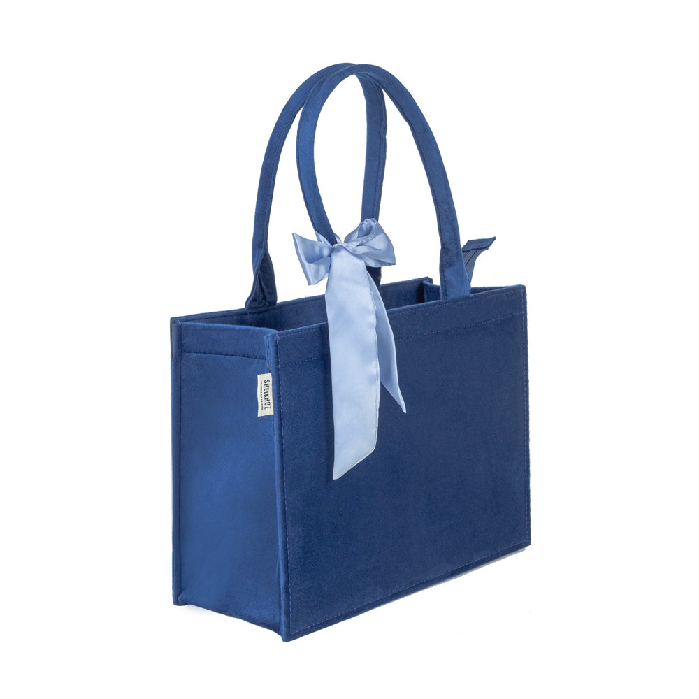 Blue Knotted Velvet Tote Bag – Luxurious & Eco-Friendly Handbag