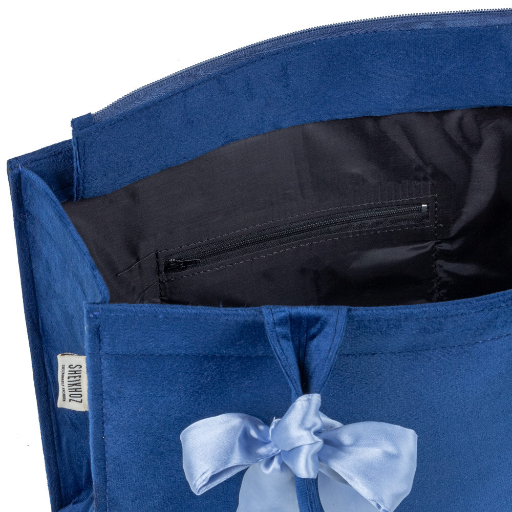 Blue Knotted Velvet Tote Bag – Luxurious & Eco-Friendly Handbag