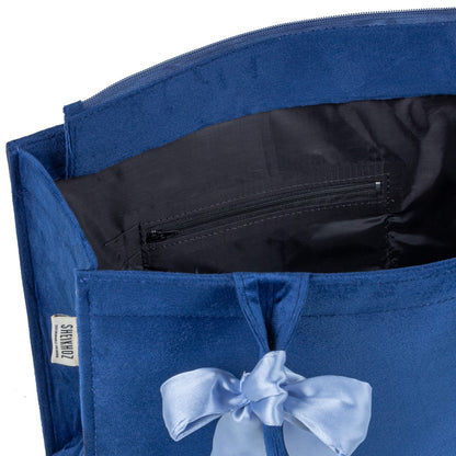 Blue Knotted Velvet Tote Bag – Luxurious & Eco-Friendly Handbag