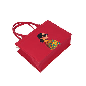 Bold Red Tote Bag – Chic Girl in Glasses