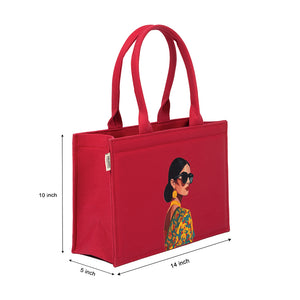 Bold Red Tote Bag – Chic Girl in Glasses