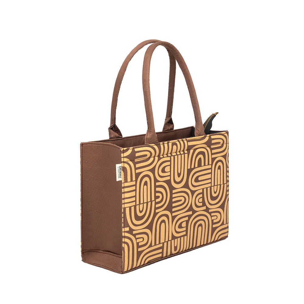 Rustic Doodle Brown Tote – Eco-Chic Statement Handbag