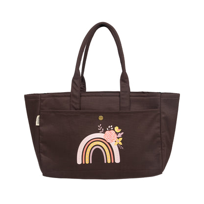 Rainbow Burst Dark Brown Canvas Tote