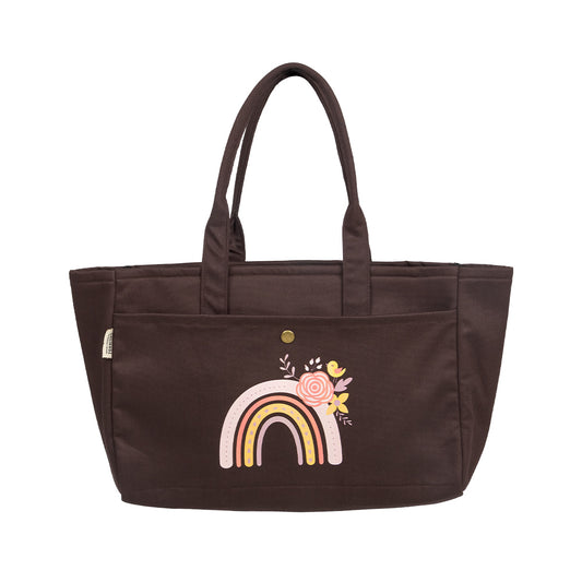 Rainbow Burst Dark Brown Canvas Tote