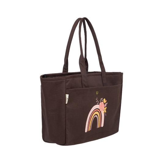Rainbow Burst Dark Brown Canvas Tote