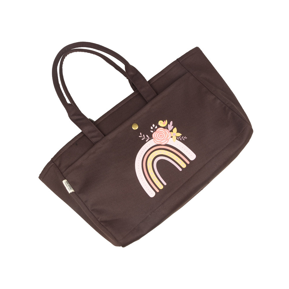 Rainbow Burst Dark Brown Canvas Tote