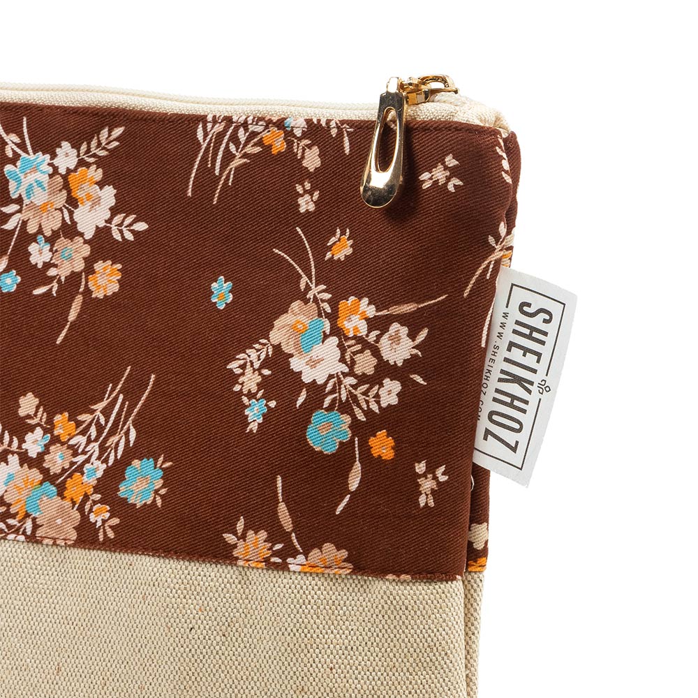 Floral Light Brown Pouch – Cotton & Jute Charm