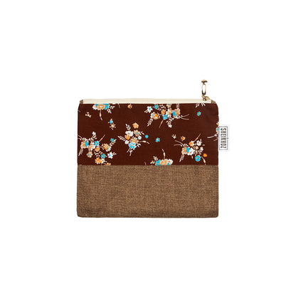 Floral Dark Brown Pouch – Cotton & Jute Charm