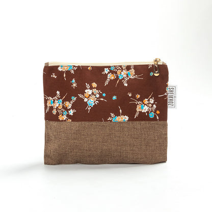 Floral Dark Brown Pouch – Cotton & Jute Charm