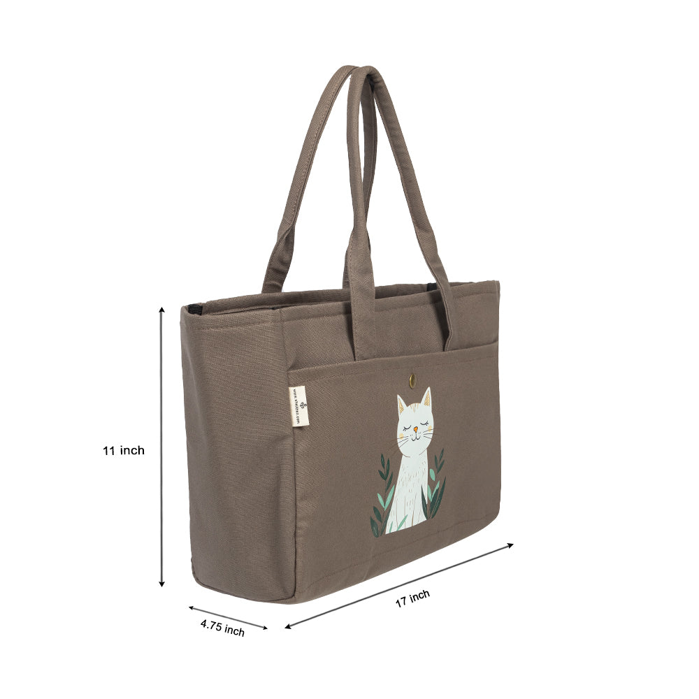 Grey Aesthetic Tote - Calm Cat Canvas Tote