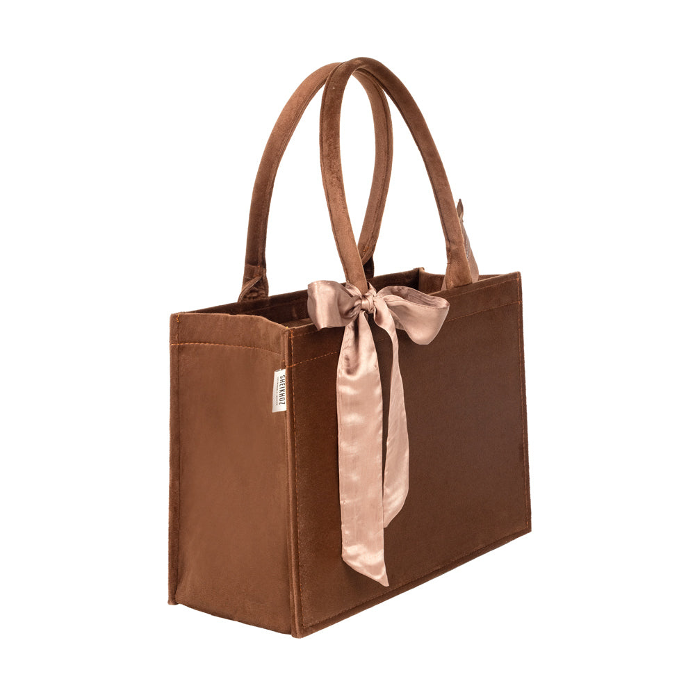 Brown Knotted Velvet Tote Bag – Eco-Friendly & Luxurious Hand Bag