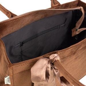 Brown Knotted Velvet Tote Bag – Eco-Friendly & Luxurious Hand Bag