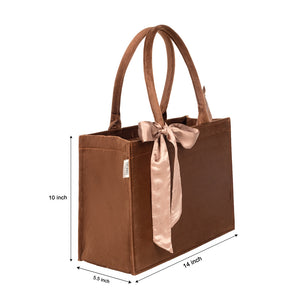 Brown Knotted Velvet Tote Bag – Eco-Friendly & Luxurious Hand Bag