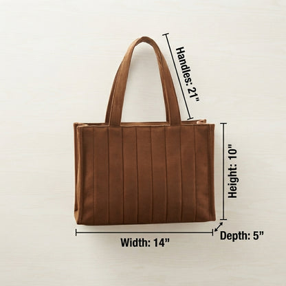 Brown Velvet Quilted Tote Bag – Stylish & Versatile
