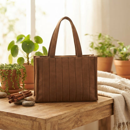 Brown Velvet Quilted Tote Bag – Stylish & Versatile