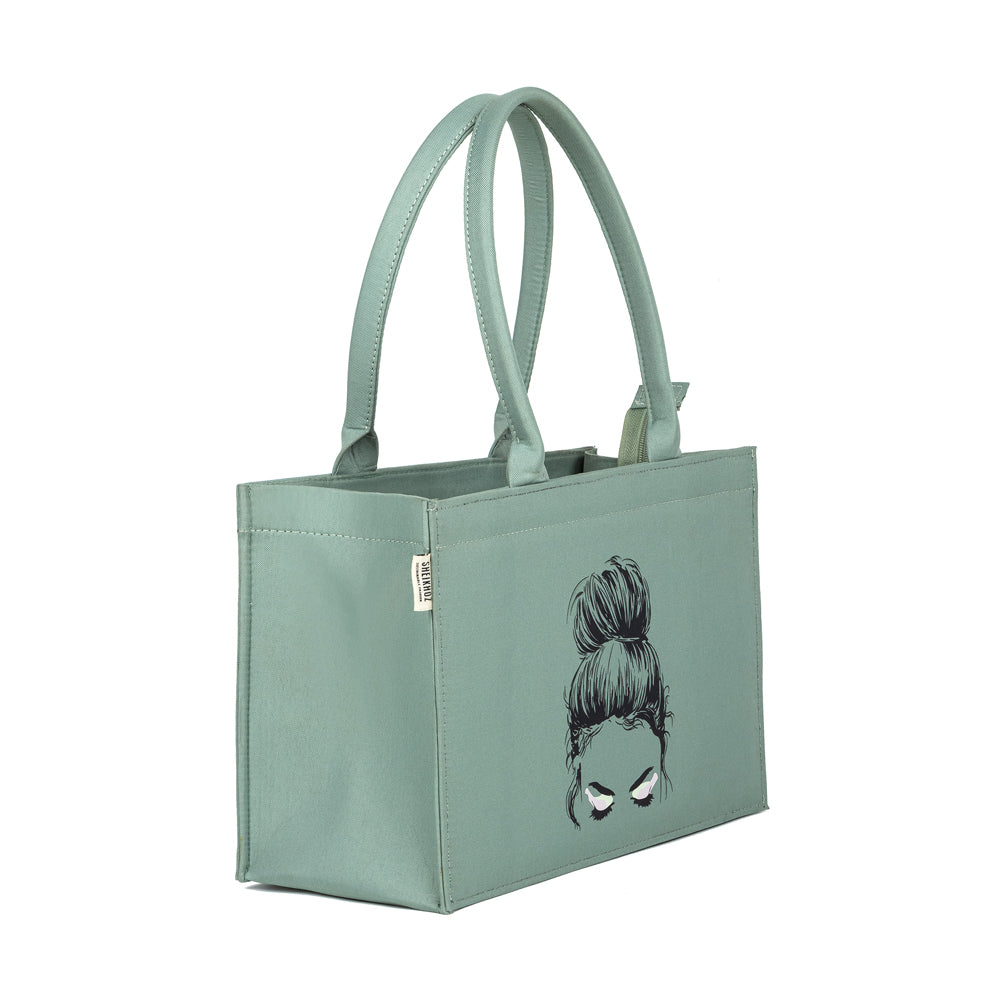 Canvas Bag - Sea Green Girl Face Mimi Tote Bag