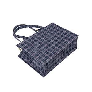 Classic Checkered Tote Bag in Blue – A Stylish Everyday Essential