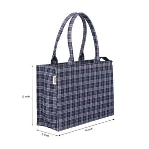 Classic Checkered Tote Bag in Blue – A Stylish Everyday Essential