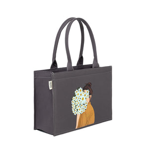 Cotton Canvas Tote Bag - Mimi Girl Corsage Grey