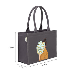 Cotton Canvas Tote Bag - Mimi Girl Corsage Grey